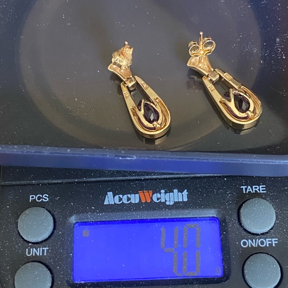 Beautiful Solid 14KG Teardrop Faceted  Amethyst Stone Dangle Earrings. Elegant! - Picture 6 of 8